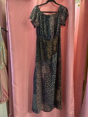 Lulu's Navy Floral Square-Neck Maxi Dress- size large